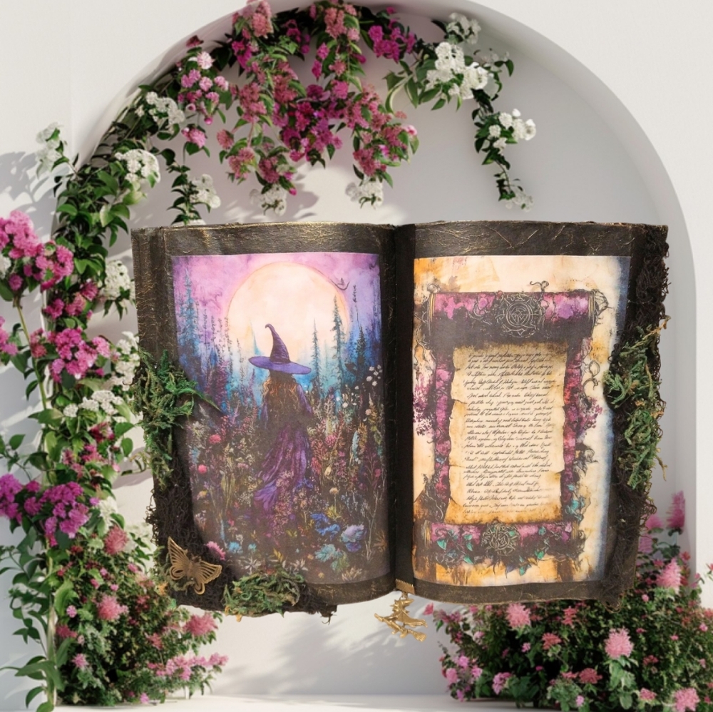 FOREST WITCH FANTASY Open SpellBook Decor Prop